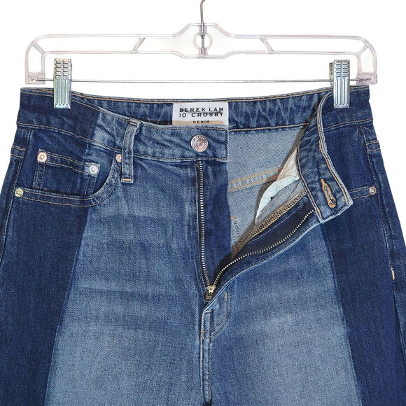 Derek Lam Kate High Rise Ankle Straight Denim Jean Colorblock Blue Designer 29 - Picture 6 of 15